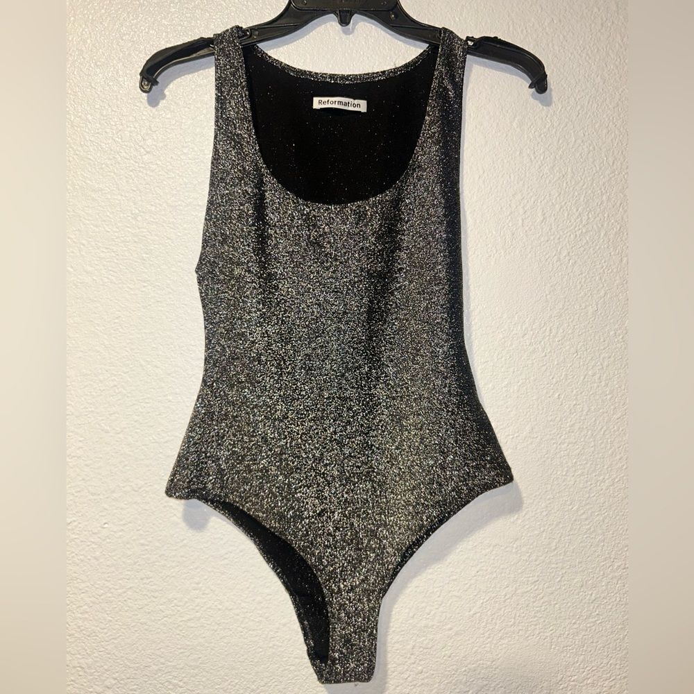 Reformation Saturn Bodysuit in Silver Sparkle Size Small
